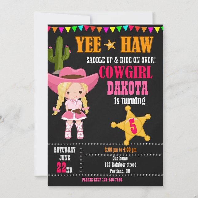 Invitation d'anniversaire de la fille Country West (Devant)