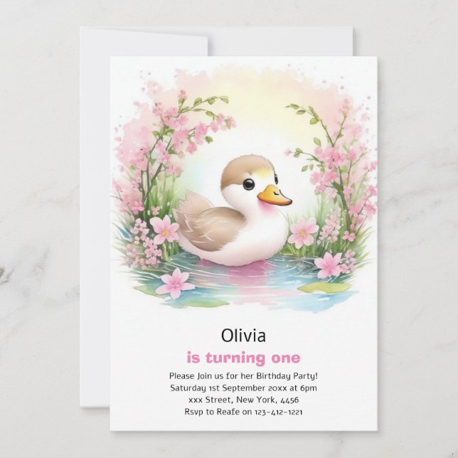 Invitation d'anniversaire de la fille de canard (Devant)