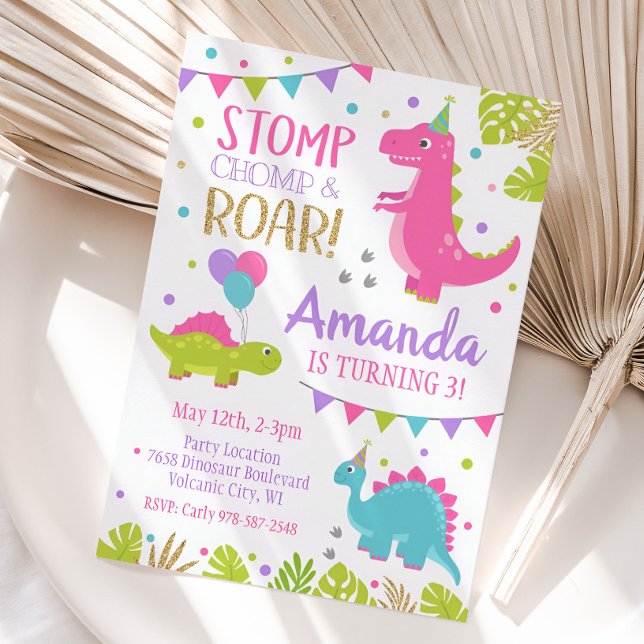 Invitation d'anniversaire de la fille Dinosaur (Créateur téléchargé)