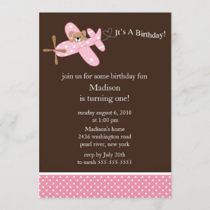 Invitation d'anniversaire de la fille d'un avion r
