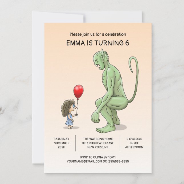 Invitation d'anniversaire de la fille et du troll (Devant)