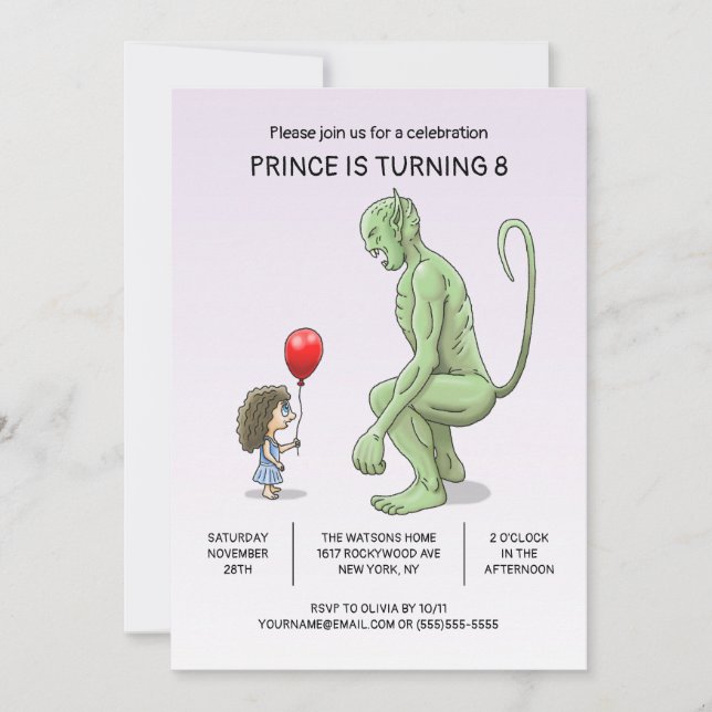 Invitation d'anniversaire de la fille et du troll (Devant)