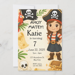 Invitation d'anniversaire de la fille Pirate, Ahoy