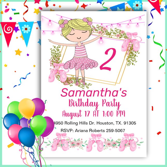 Invitation d'anniversaire de la fille rose Balleri (Créateur téléchargé)