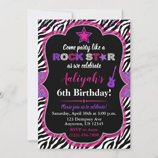 Invitation d'anniversaire de la fille rosée et vio (Devant)