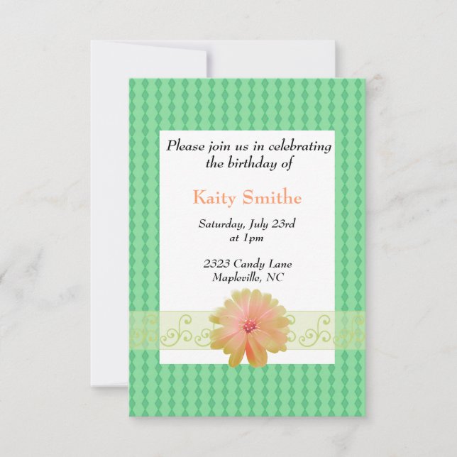 Invitation d'anniversaire de la florale de corail  (Devant)