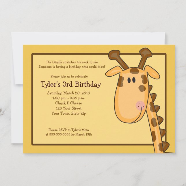 Invitation d'anniversaire de la Girafe de la Jungl (Devant)