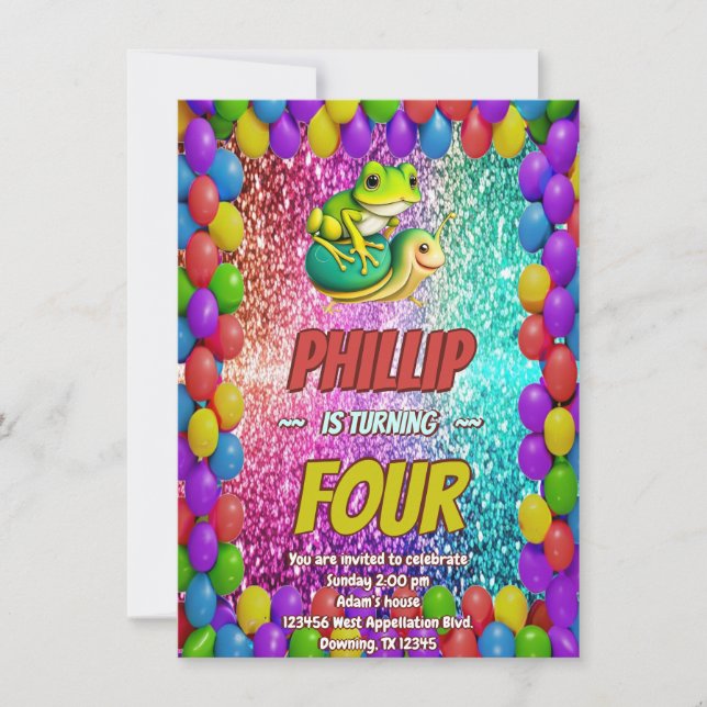 Invitation d'anniversaire de la grenouille et de l (Devant)