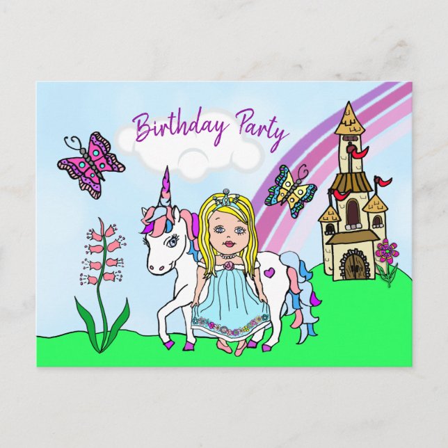 Invitation d'anniversaire de la jolie princesse bl (Devant)