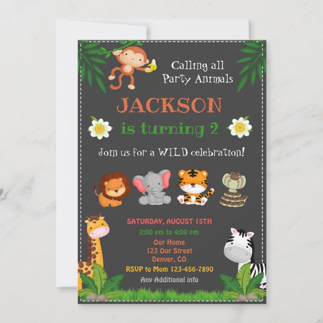 Invitation d'anniversaire de la jungle Animaux de  (Devant)