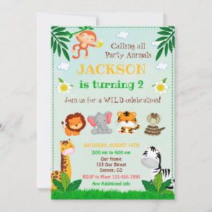 Invitation d'anniversaire de la jungle Animaux de 