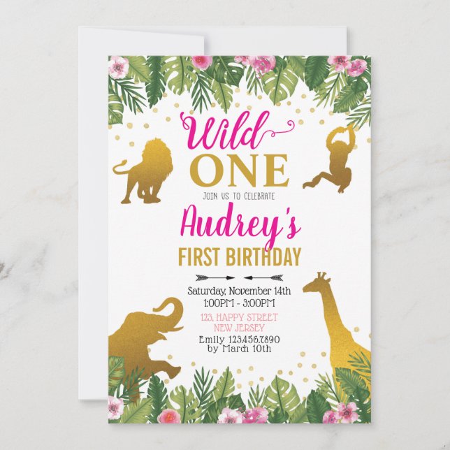 Invitation d'anniversaire de la Jungle. Fille prem (Devant)