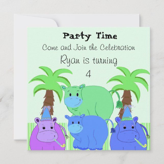 Invitation d'anniversaire de la Jungle Hippo (Devant)