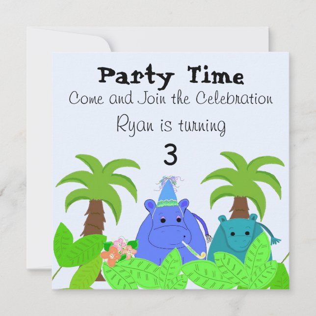 Invitation d'anniversaire de la Jungle Hippo (Devant)