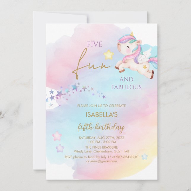 Invitation d'anniversaire de la licorne (Devant)