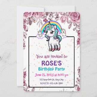 Invitation d'anniversaire de la licorne | Filles F