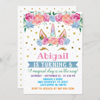 Invitation d'anniversaire de la licorne, invitatio