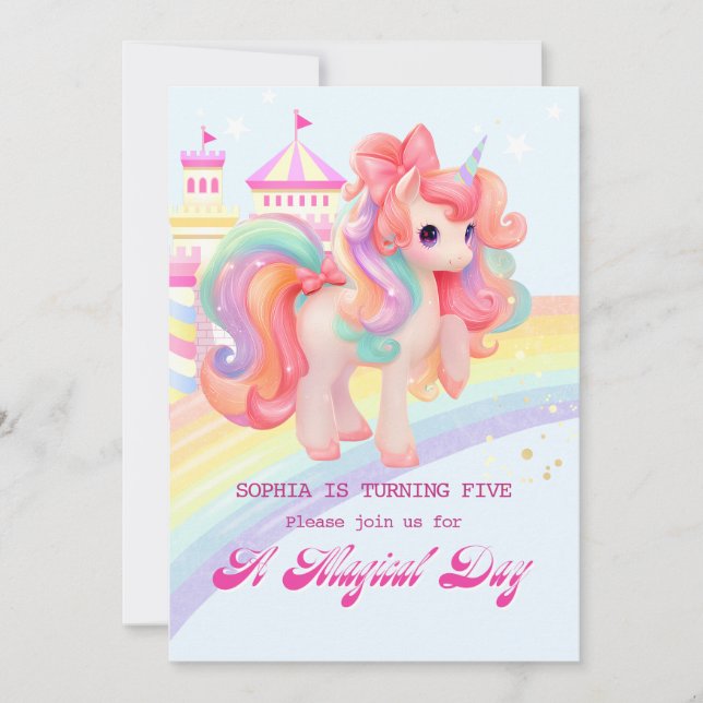 Invitation d'anniversaire de la licorne magique (Devant)