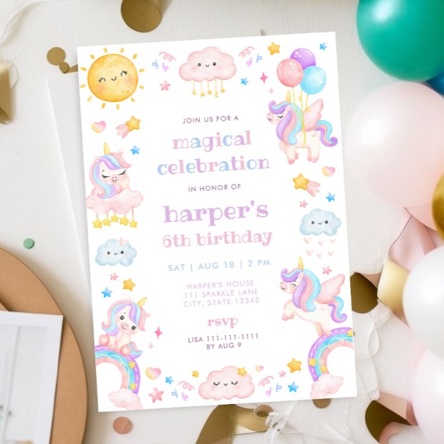 Invitation d'anniversaire de la licorne magique (Créateur téléchargé)