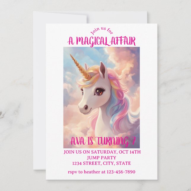 Invitation d'anniversaire de la licorne magique (Devant)