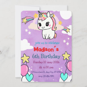 Invitation d'anniversaire de la licorne Modèle m