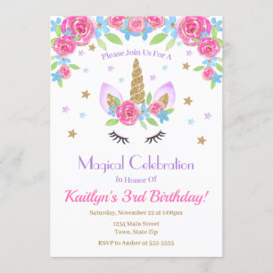 Invitation d'anniversaire de la licorne, Parties s