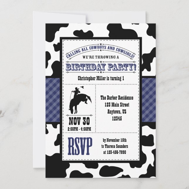 Invitation d'anniversaire de la Marine Blue Cowhid (Devant)