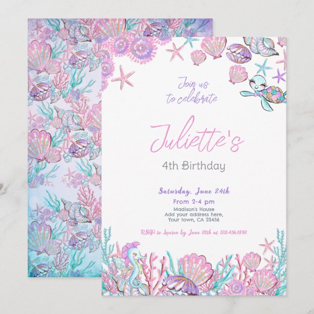 Invitation d'anniversaire de la mer (Devant / Derrière)