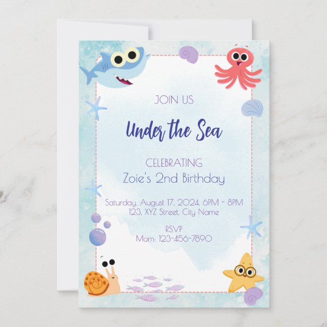 Invitation d'anniversaire de la mer (Devant)