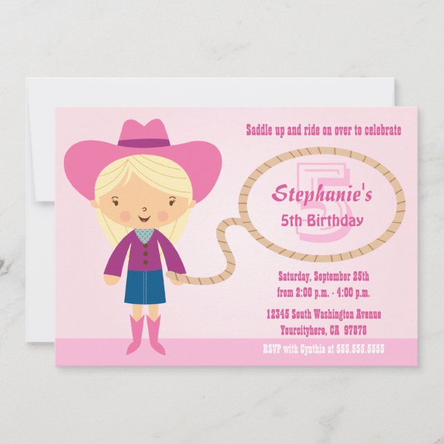 invitation d'anniversaire de la mignonne cowgirl l (Devant)