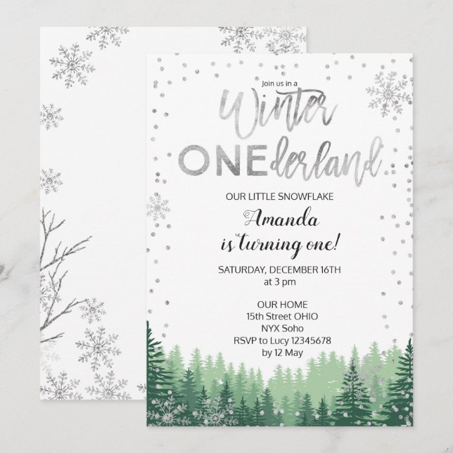 Invitation d'anniversaire de la neige de l'hiver d (Devant / Derrière)