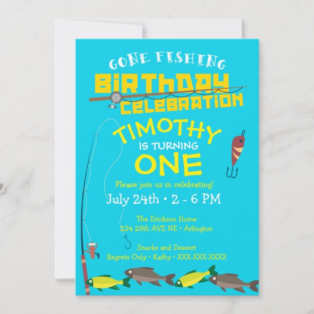 Invitation d'anniversaire de la pêche du garçon (Devant)
