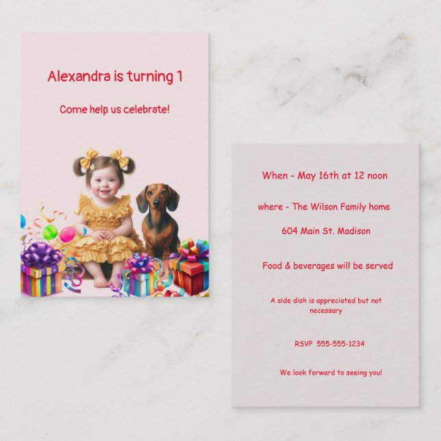Invitation d'anniversaire de la petite fille (Devant / Derrière)