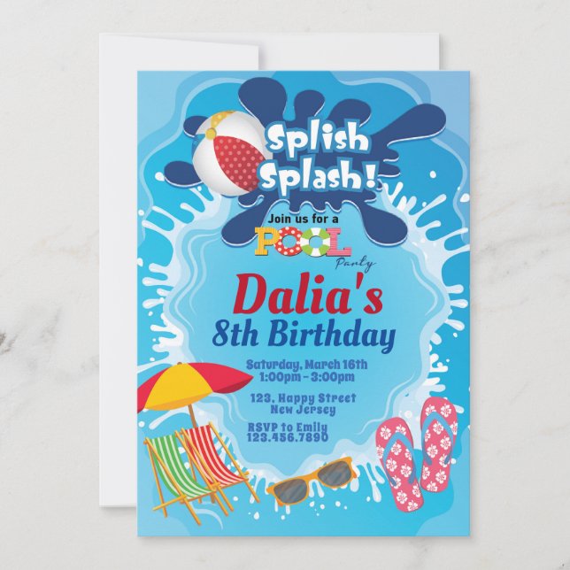 Invitation d'anniversaire de la piscine (Devant)