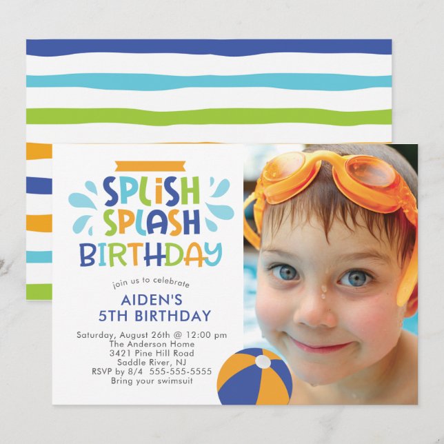 Invitation d'anniversaire de la piscine à éclabous (Devant / Derrière)