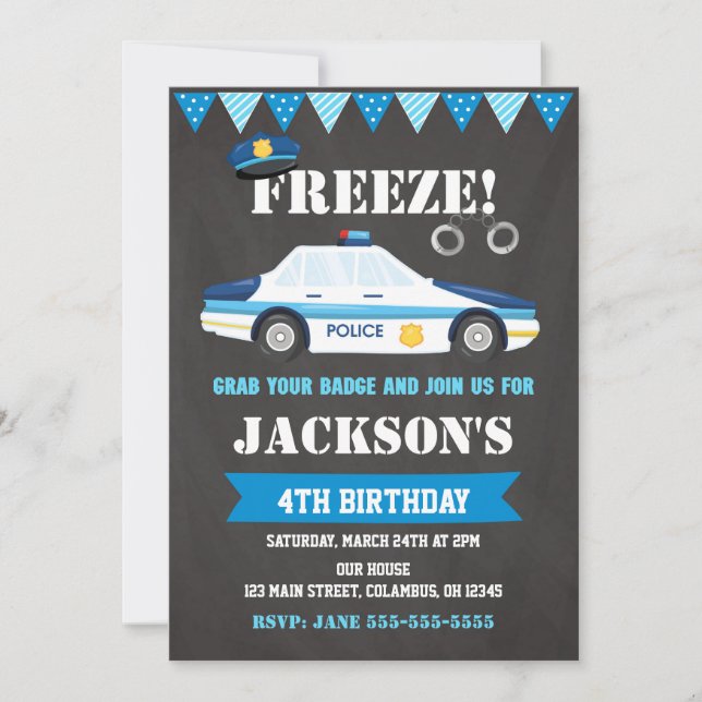 Invitation d'anniversaire de la police Invitations (Devant)