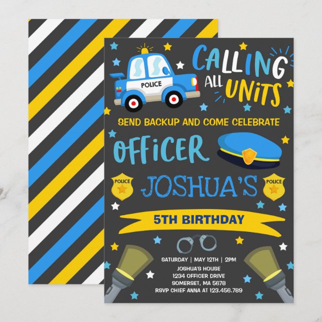 Invitation d'anniversaire de la police Parti des o (Devant / Derrière)