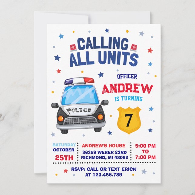 Invitation d'anniversaire de la police pour enfant (Devant)