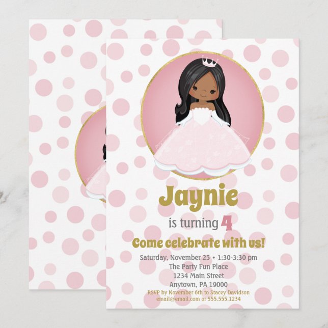 Invitation d'anniversaire de la princesse africain (Devant / Derrière)