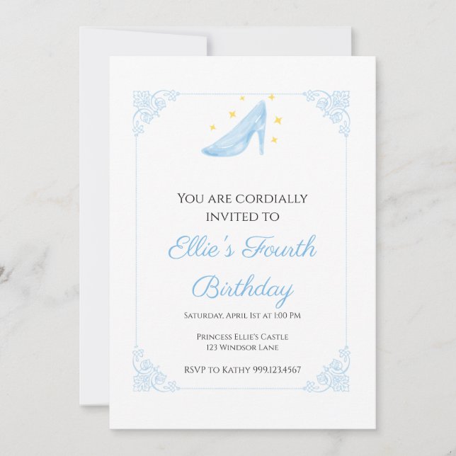 Invitation d'anniversaire de la princesse Cendrill (Devant)