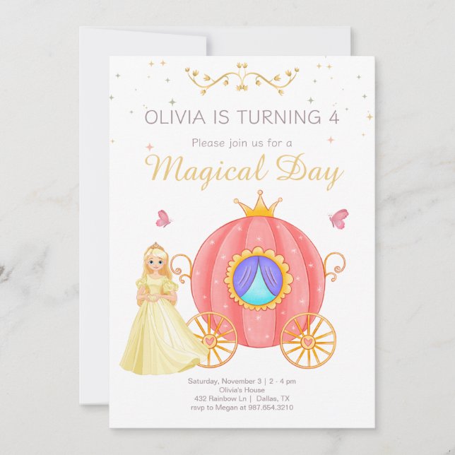 Invitation d'anniversaire de la princesse, petite  (Devant)