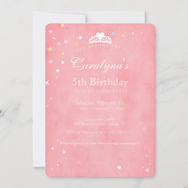 Invitation d'anniversaire de la princesse Poussièr (Devant)