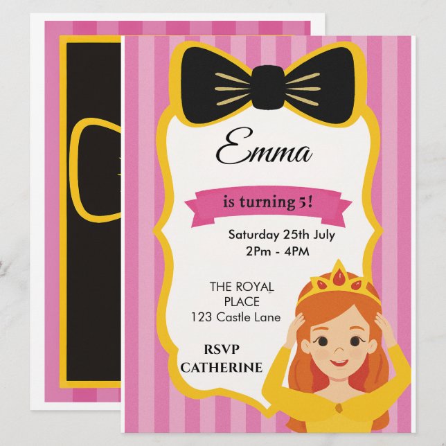 Invitation d'anniversaire de la princesse rose | z (Devant / Derrière)