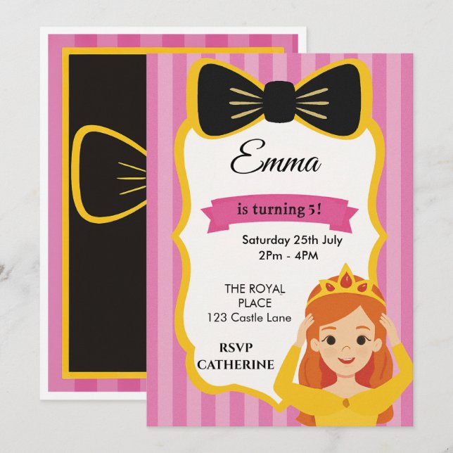Invitation d'anniversaire de la princesse rose | z (Devant / Derrière)