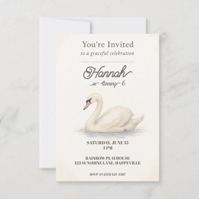 Invitation d'anniversaire de la princesse Swan pou (Devant)