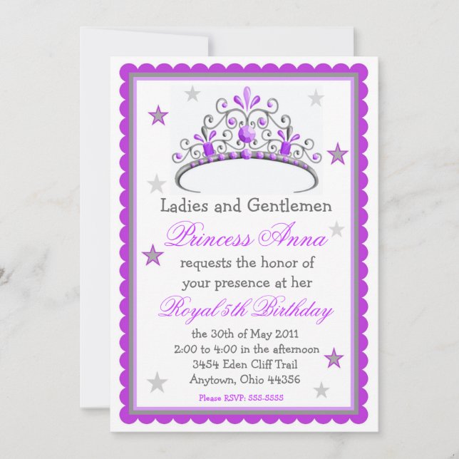 Invitation d'anniversaire de la princesse Tiara (Devant)