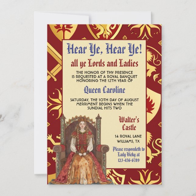 Invitation d'anniversaire de la reine de la Renais (Devant)