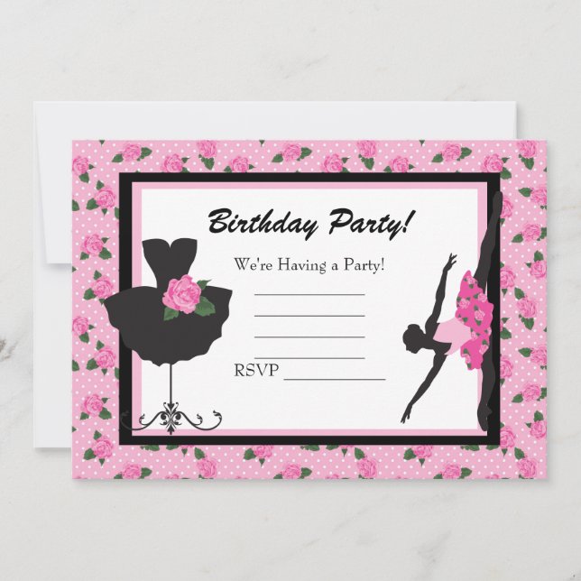 Invitation d'anniversaire de la Rose de ballet de  (Devant)
