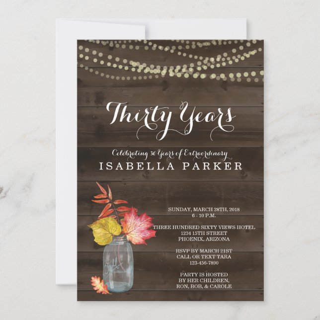 Invitation d'anniversaire de la Rustic Fall Woman (Devant)