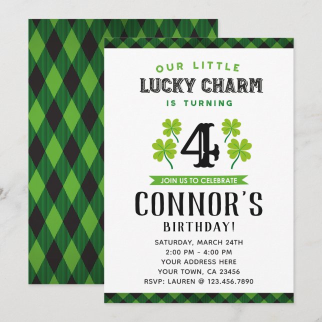 Invitation d'anniversaire de la Saint Patrick (Devant / Derrière)